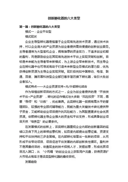 创新孵化器的六大类型