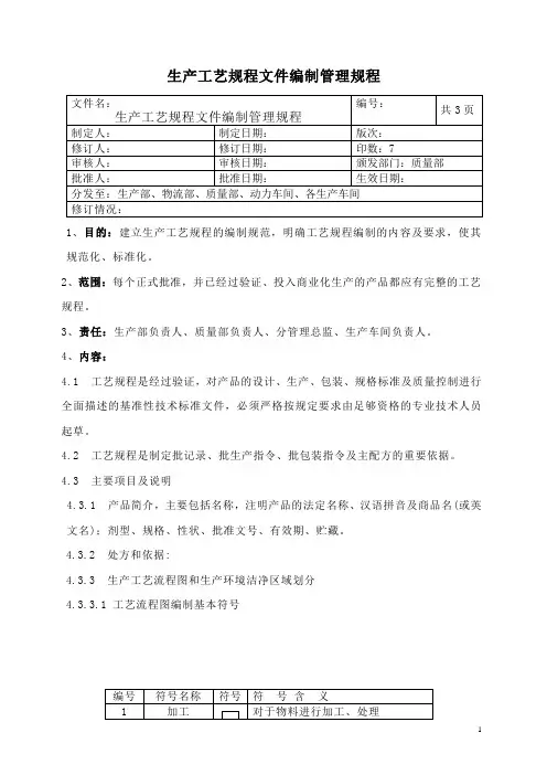 生产工艺规程文件编制管理规程