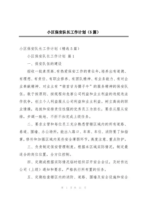 小区保安队长工作计划(5篇)