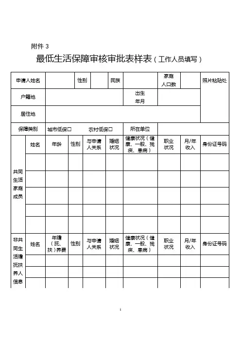最低生活保障审核审批表样表