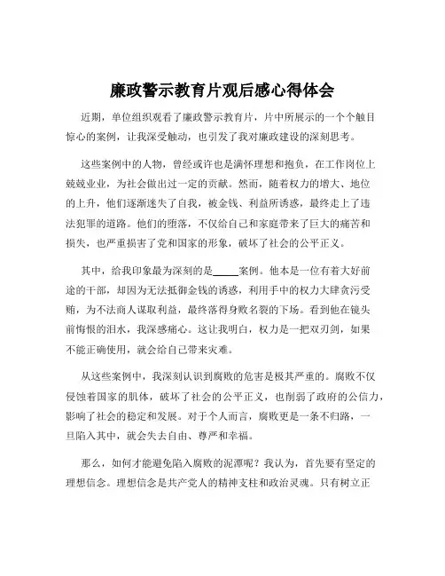 廉政警示教育片观后感心得体会