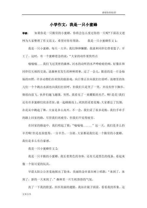 小学作文：我是一只小蜜蜂