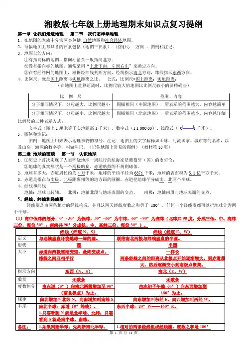 [直接打印]湘教版七年级上册地理期末知识点复习提纲