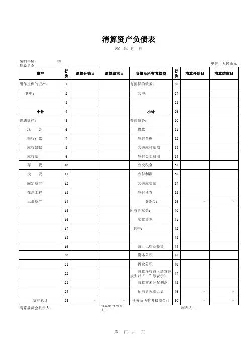 清算会计报表