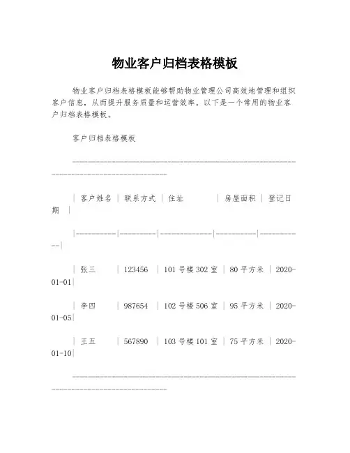 物业客户归档表格模板