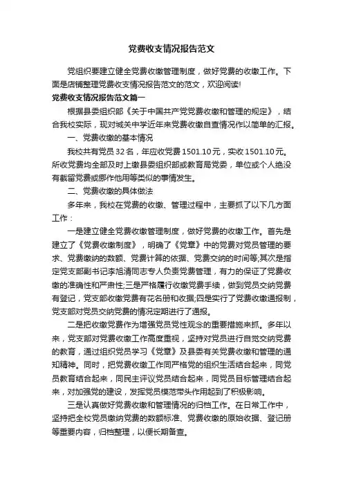 党费收支情况报告范文