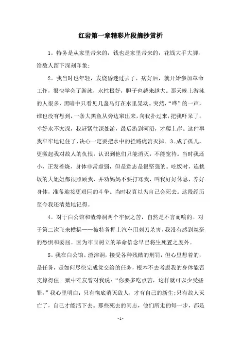红岩第一章精彩片段摘抄赏析
