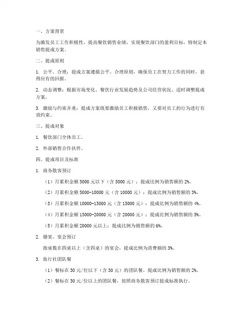 餐饮的销售提成方案