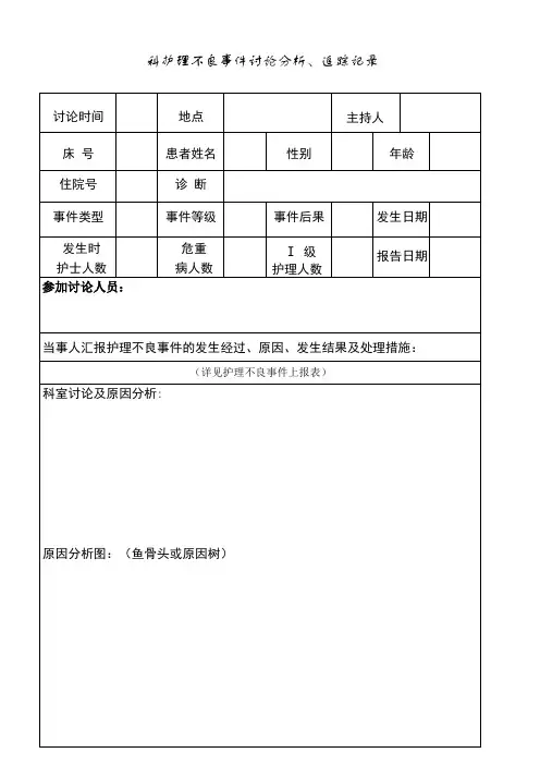 护理不良事件讨论、分析追踪记录表