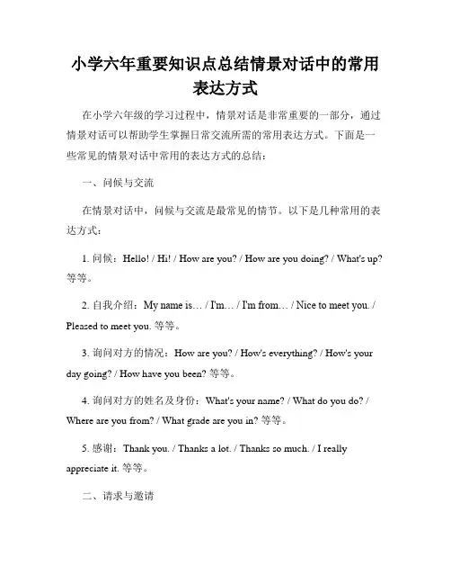 小学六年重要知识点总结情景对话中的常用表达方式