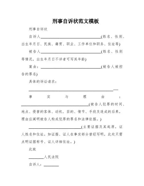 刑事自诉状范文模板