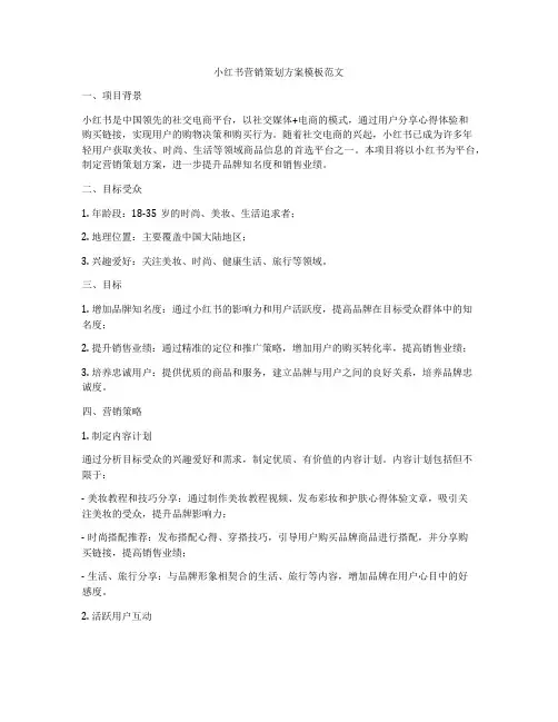 小红书营销策划方案模板范文