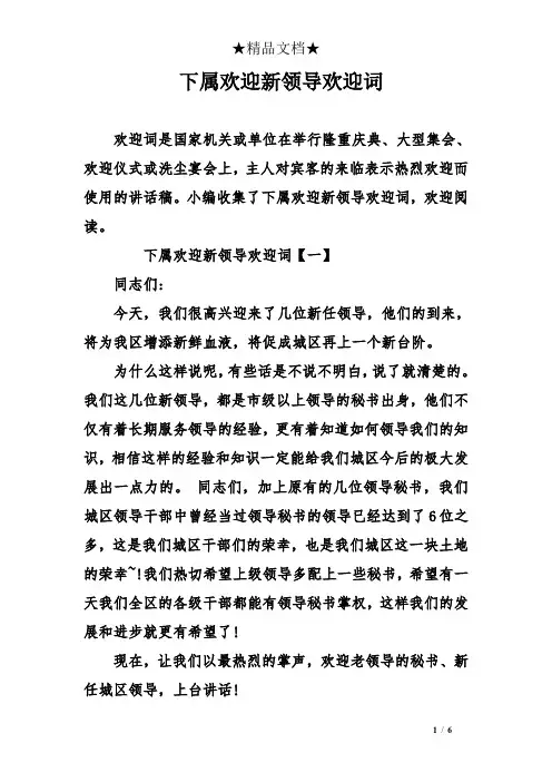 下属欢迎新领导欢迎词