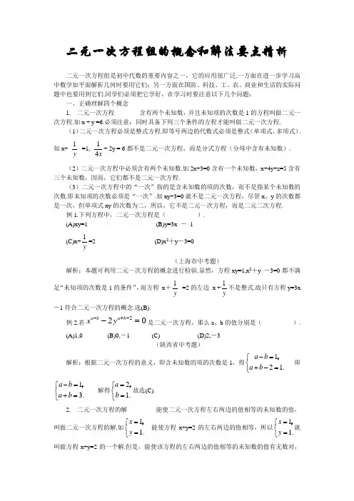 二元一次方程组的概念和解法要点精析