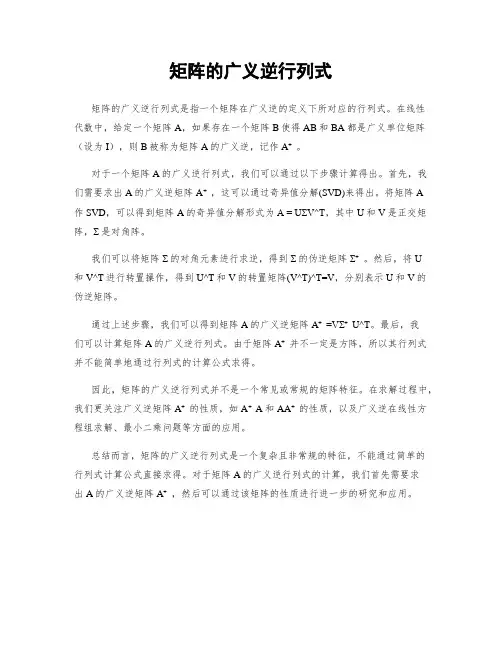 矩阵的广义逆行列式