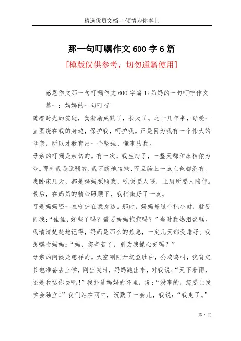那一句叮嘱作文600字6篇(共22页)