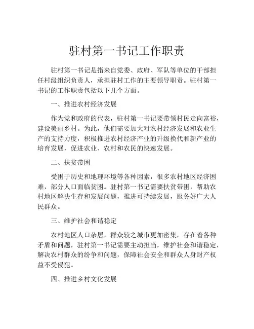 驻村第一书记工作职责