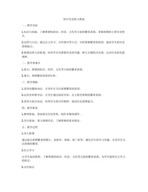 初中历史练习教案