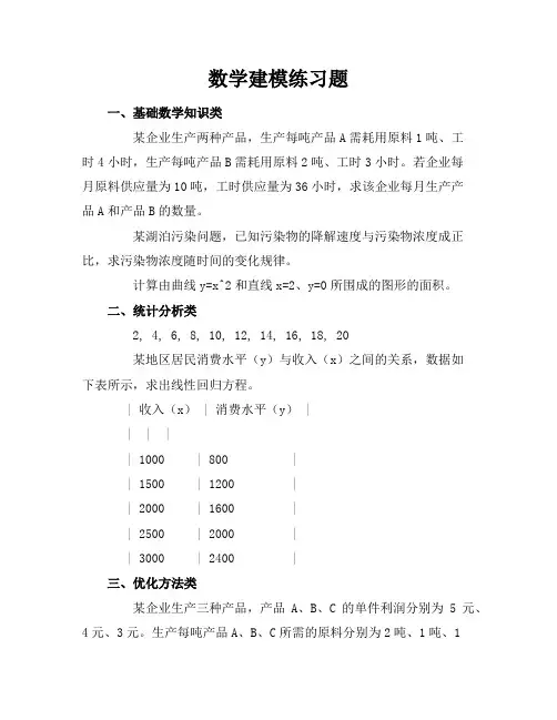 数学建模练习题