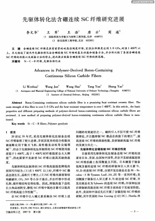 先驱体转化法含硼连续SiC纤维研究进展