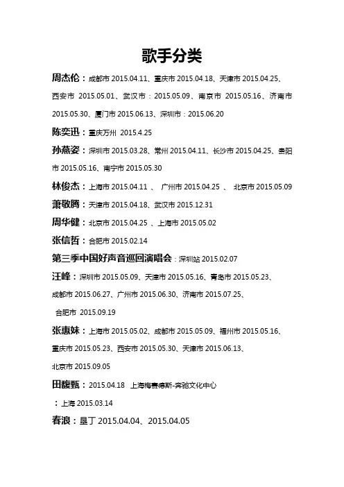 2015年演唱会地集合(更新)