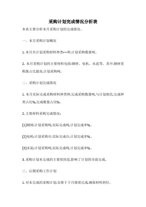采购计划完成情况分析表