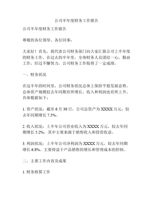 公司半年度财务工作报告
