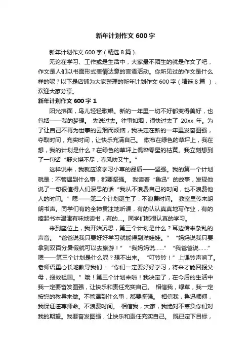 新年计划作文600字