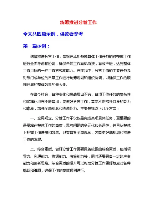 统筹推进分管工作