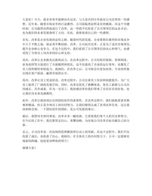 公司改革的感想发言稿范文