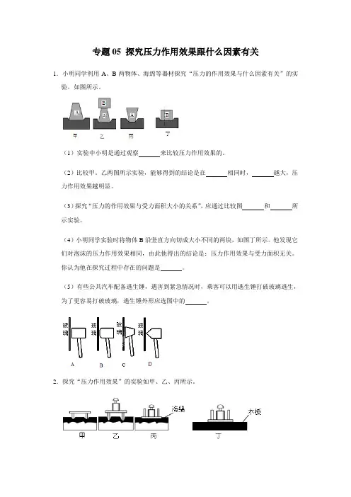 人教版物理八年级下学期期末总复习 必考实验练习05 探究压力作用效果跟什么因素有关
