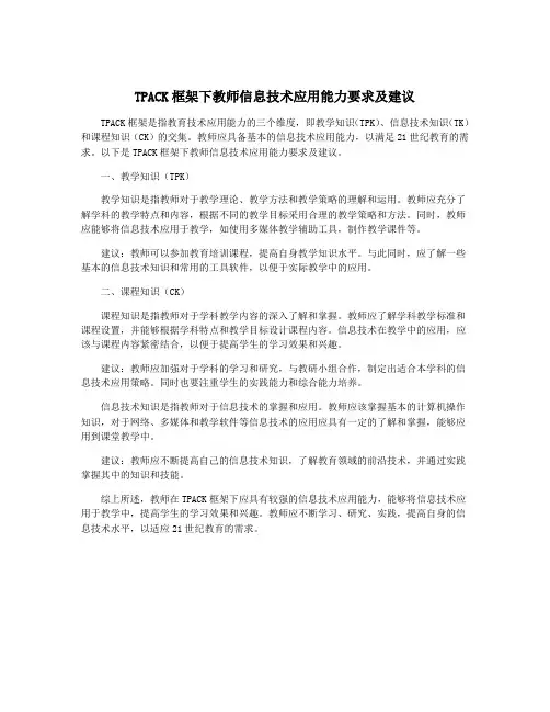 TPACK框架下教师信息技术应用能力要求及建议