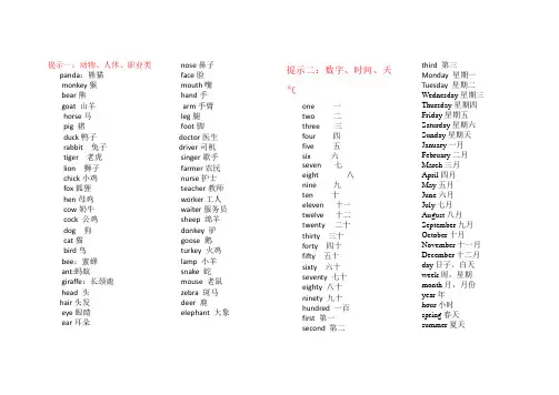 小学英语单词分类表(自己整理)