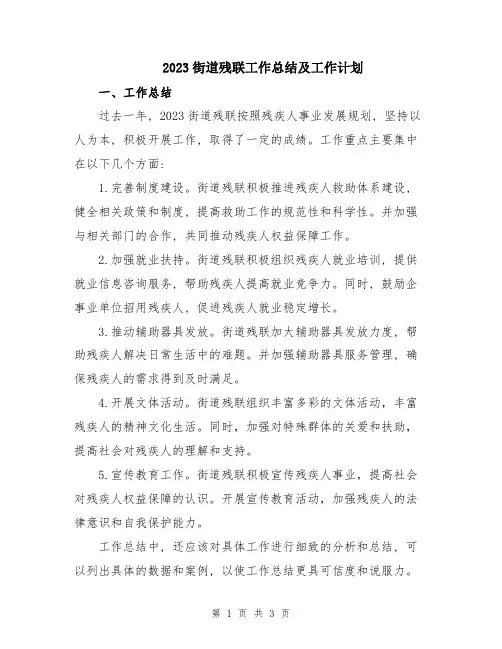 2023街道残联工作总结及工作计划