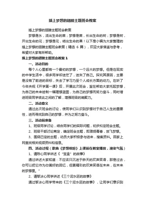 插上梦想的翅膀主题班会教案（精选6篇）