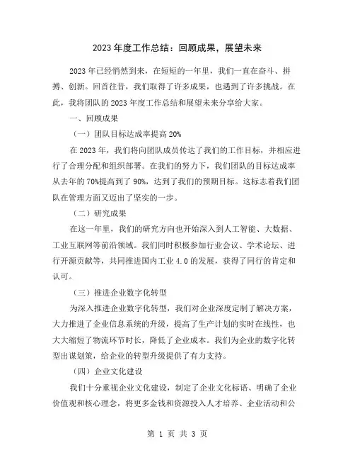 2023年度工作总结：回顾成果,展望未来