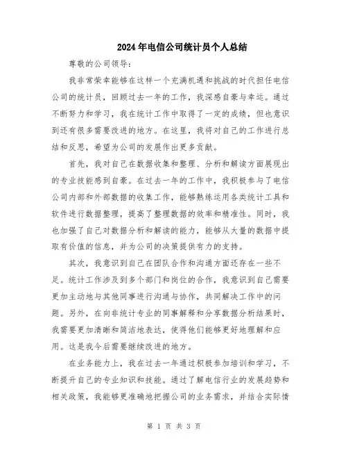 2024年电信公司统计员个人总结