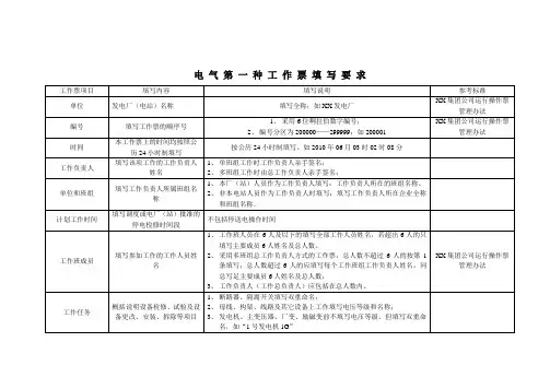 第一种工作票填写说明