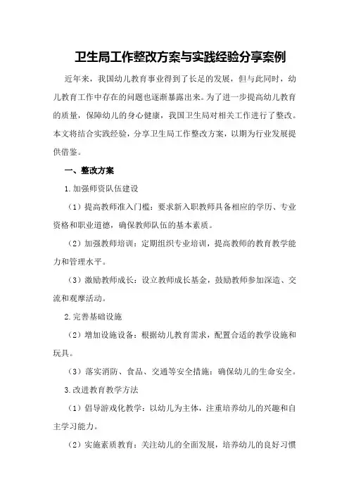 卫生局工作整改方案与实践经验分享案例