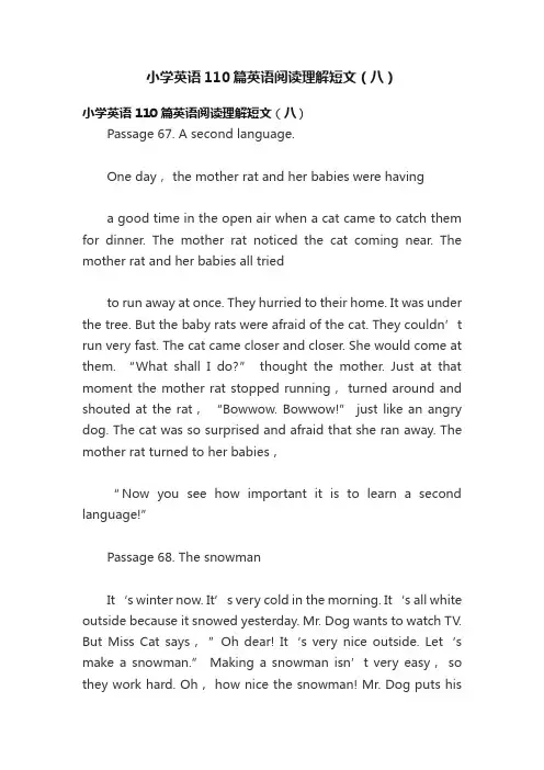 小学英语110篇英语阅读理解短文（八）