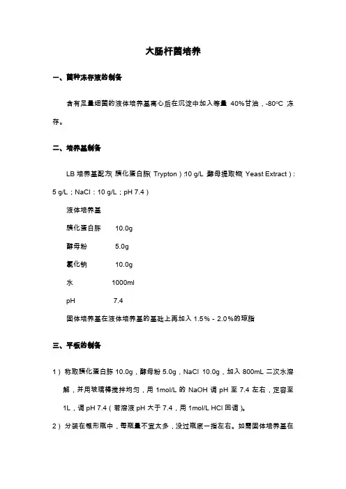 大肠杆菌培养基配制及培养方法