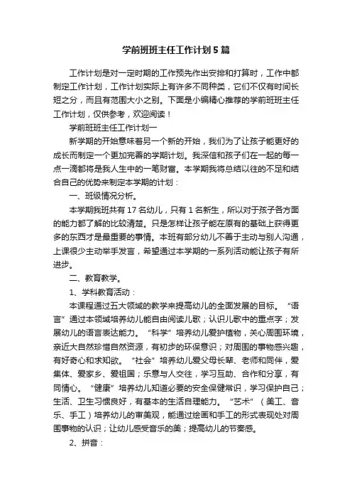 学前班班主任工作计划5篇