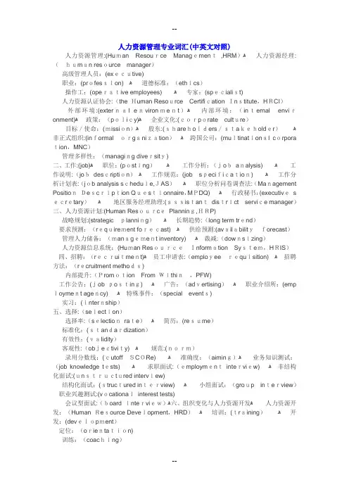 人力资源管理专业词汇中英文对照