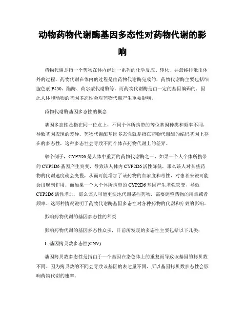 动物药物代谢酶基因多态性对药物代谢的影响