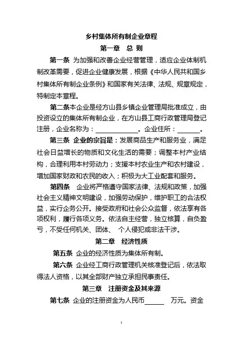 乡村集体所有制企业章程(完整版)