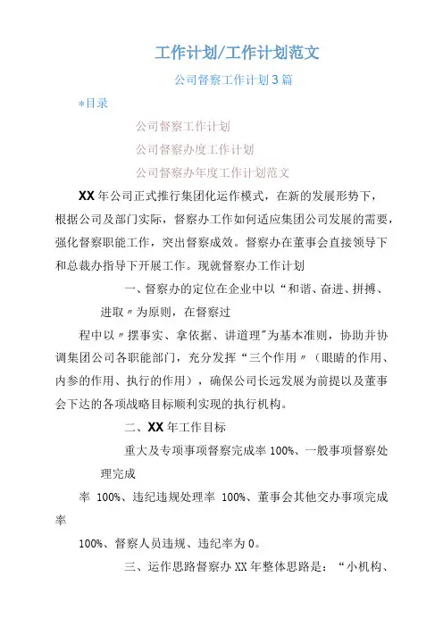 公司督察工作计划方案3篇