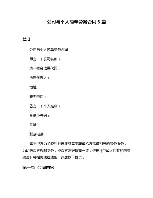 公司与个人简单劳务合同3篇