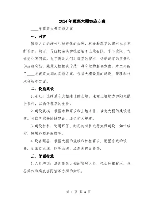 2024年蔬菜大棚实施方案