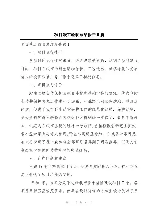 项目竣工验收总结报告5篇