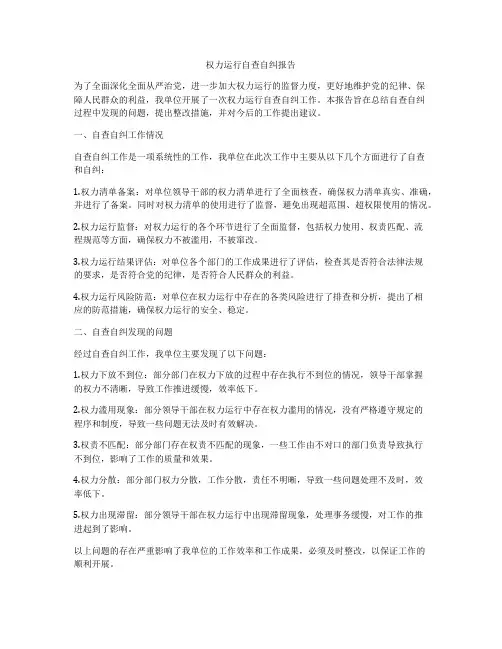 权力运行自查自纠报告